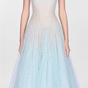 MONTSAND Strapless Sparkle Tulle Ball Gown in Pastel Blue